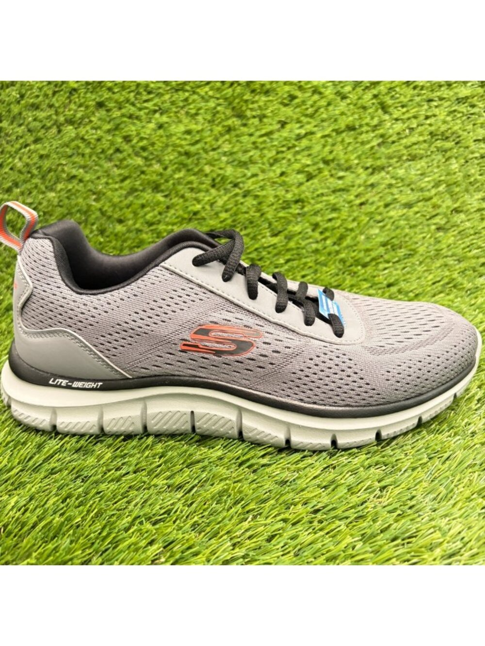 Skechers Track Leshur Mens Size 8 Gray Orange Athletic Walking Shoes Sneakers